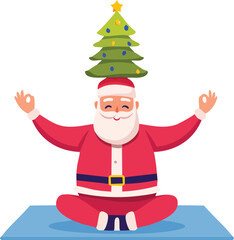 Zen Santa Claus Meditating with Christmas Tree on Head