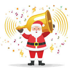 Jolly Santa Claus Ringing Giant Christmas Bell with Musical Notes and Confetti