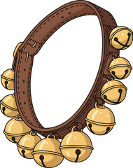 Vector Illustration of Sleigh Bells on Leather Collar, Christmas Holiday Accessory and Reindeer Harness