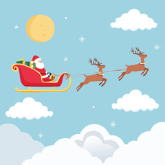 Minimalist Santa Sleigh and Reindeer Flying Vector