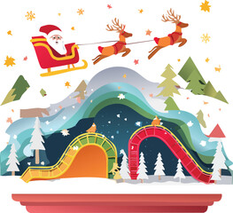 Festive Santa Flight Over Winter Wonderland