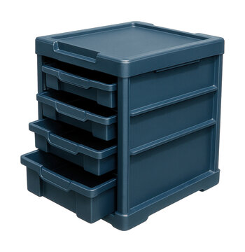 Plastic tool chest with removable drawers for diverse tool sizes in a metal shop.