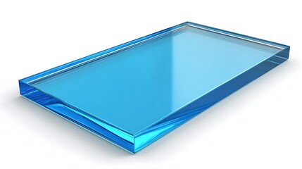 Vibrant Blue Transparent Glass Rectangular Block Highlighting Colorful Clarity and Elegant Reflective Qualities