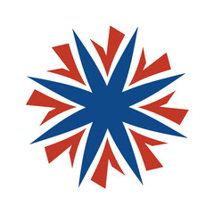 Abstract geometric starburst pattern in blue red and white explosion