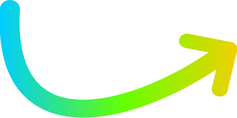 A hand-drawn curved arrow with a blue, green, and yellow gradient on a white background.