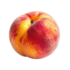 Obraz premium A single ripe peach with vibrant red and yellow coloring isolated on a black background.