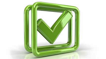 Vibrant double green checkmark icons in shiny square frames, representing confirmed validation and successful completion