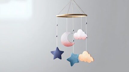 Watercolor crib mobile with moon and stars baby room art decor calm space