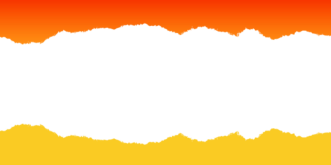 Yellow Paper. Ripped Edge. Orange Border. An isolated yellow and orange gradient torn paper strip PNG clip art on a transparent background for a summer or autumn design.