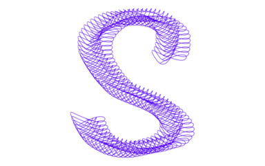 Letter S. Purple Spiral. 3D Typography. An isolated 3D purple spiral wireframe letter S PNG clip art on a transparent background for a creative logo, alphabet, or flexible concept.
