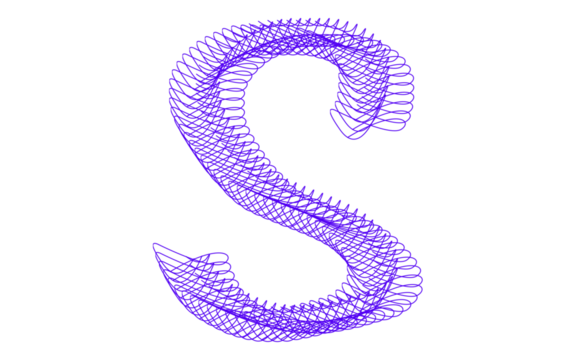 Letter S. Purple Spiral. 3D Typography. An isolated 3D purple spiral wireframe letter S PNG clip art on a transparent background for a creative logo, alphabet, or flexible concept.