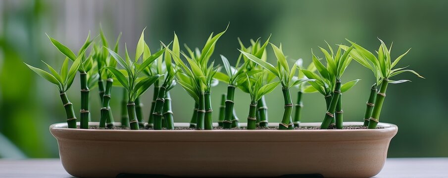 Lucky Bamboo Arrangement Green Stalks in Pot,FengShui, Indoor Plants