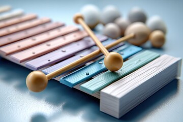 Pastel xylophone mallets in watercolor medium studio viewpoint