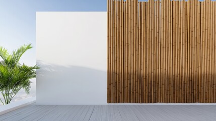 Naklejka premium Minimalist Balcony With Bamboo and Palm, outdoor, design