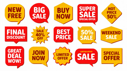 Collection of vibrant sale and discount promotion badges set