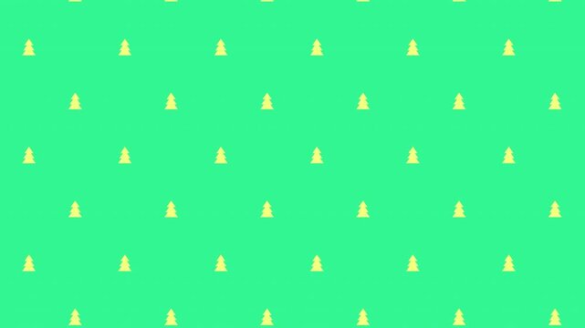 Abstract Green Background with Repeating Yellow Christmas Tree Pattern.