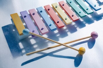 Pastel xylophone with mallets studio setting watercolor art medium shot