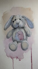 Plush rabbit watercolor art home decor artistic medium shot cozy setting