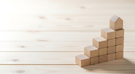 Wooden blocks arranged in a staircase shape, representing growth and progress