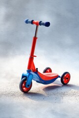Colorful three-wheel scooter for kids in playful environment
