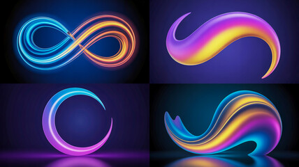 Fototapeta premium Vibrant abstract glowing shapes and fluid gradients collection