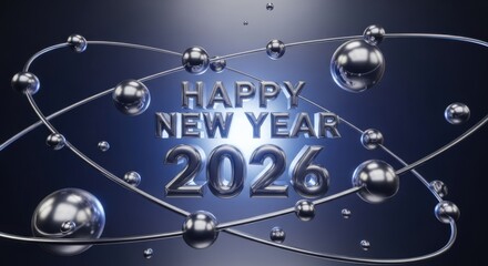 Happy new year 2026 celebration with abstract metallic design