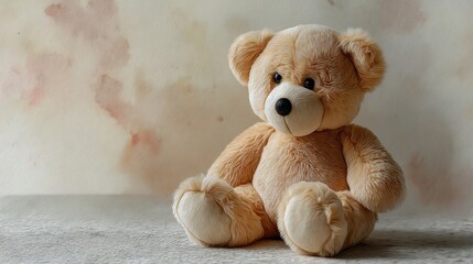 Soft plush teddy bear portrait cozy setting watercolor art warm vibes