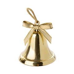 Elegant Gold Christmas Bell Isolated on Transparent Background