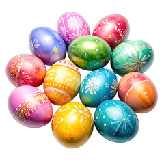 Fototapeta premium A colorful collection of intricately decorated Easter eggs arranged against a stark black background.
