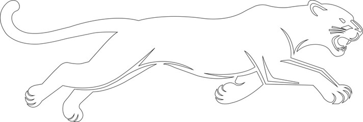 Panther icon in black line style. Featuring a powerful leaping wild cat illustration, aggressive predator symbol, ideal for mascot design. Wildlife animal isolated on transparent background.
