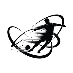 Soccer Player Silhouette Vector Illustration Kicking Ball Action Athlete Football Game Sport Competition Championship Dynamic Motion Energy Power Design Graphic