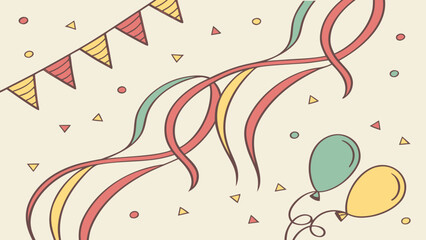 Watercolor seamless pattern, watercolor party streamers and ribbons, beige background