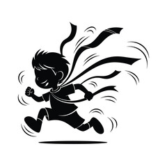 Kid Running Fast Silhouette Vector Illustration Boy Sprint Race Winner Success Achievement Goal Victory Energy Speed Motion Power Dynamic Competition Graphic