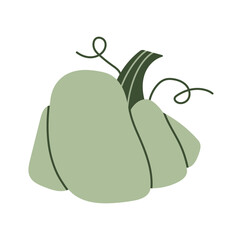 Simple minimalist pumpkin in soft sage tones with elegant vine details. Perfect for fall decor, stickers, branding, cards, and seasonal designs. Clean flat vector style ideal for print and digital.