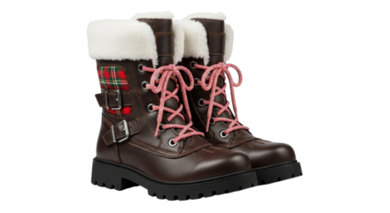Winter boots isolated on transparent background, warm and stylish footwear for snow