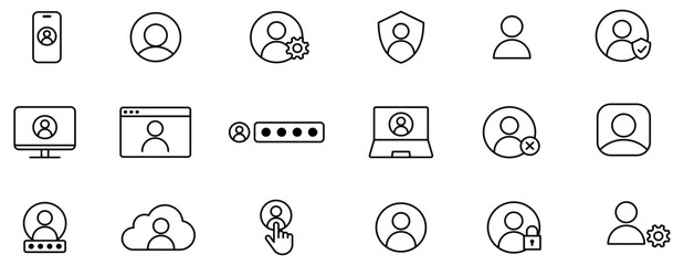 ユーザー・ユーザーアカウントの編集可能な線画アイコンセット