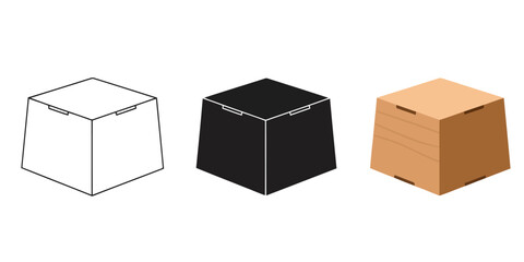  Three Box Variations, Showcasing Three styles vector set line art, silhouette and color version for diverse design and packaging applications