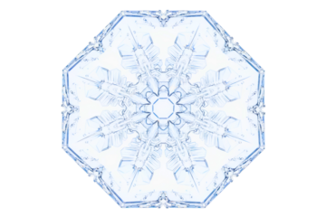 Macro photo of snowflake with detailed crystal structure isolated on a transparent background
