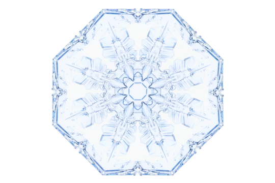 Macro photo of snowflake with detailed crystal structure isolated on a transparent background