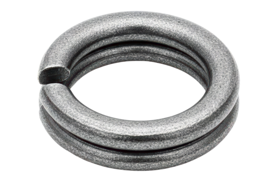 Double loop metal split ring with dark gunmetal finish isolated on a transparent background
