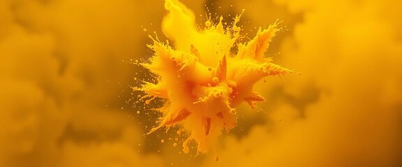Golden turmeric powder bursts into the air, creating a vibrant cloud,  seasoning,  cooking