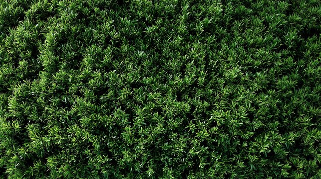 Dense vibrant green hedge texture of small needle like leaves fills  entire frame creating  natural backdrop