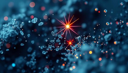 Microscopic view of dust particles sparking, illuminated,  detail,  cosmic