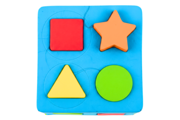 Colorful shape sorter block toy for early childhood learning isolated on a transparent background