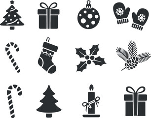 Fototapeta premium Christmas icons set isolated on white background, vector illustration