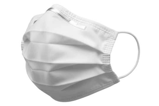 White disposable medical face mask with ear loops isolated on a transparent background - Powered by Adobe