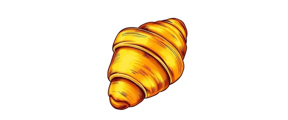 A rustic, hand-drawn illustration of a golden-brown croissant, showing flaky layers,   flaky layers,  flaky