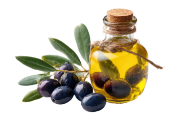 Dark olives and golden oil in a glass jar
