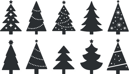 Christmas Tree Silhouettes Set – Pine, Fir, Spruce, Evergreen Trees, Holiday Decorations, Winter Celebration Clipart