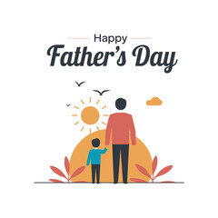 Happy Father’s Day Illustration with Dad and Child Silhouette at Sunset Background